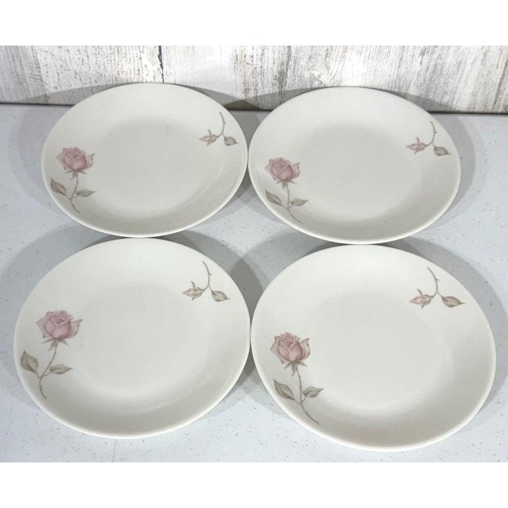 Iroquois Impromptu Beige Rose Bread Plates Set of 4 Ben Seibel MCM Pink White